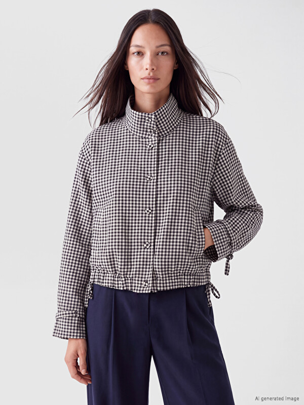 LCW EVERYDAY Dik Yaka Ekose Oversize Kadın Ceket