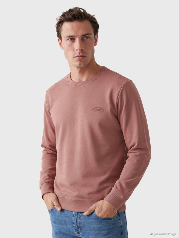LCWAIKIKI Classic Bisiklet Yaka Baskılı Erkek Sweatshirt