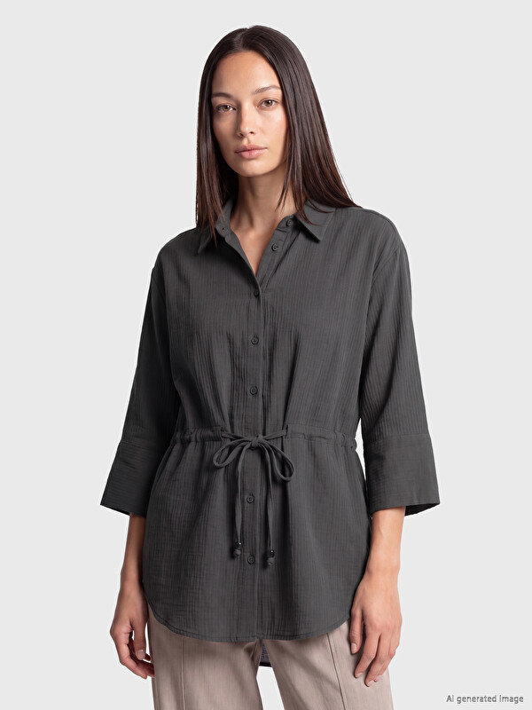 LCW EVERYDAY Büzgülü Oversize Müslin Kadın Gömlek