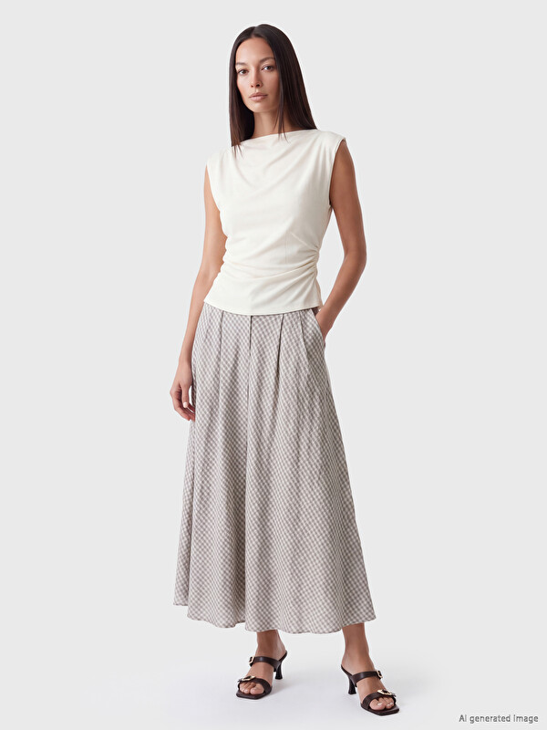 LCWAIKIKI Classic Loose Fit Ekose Kloş Etek