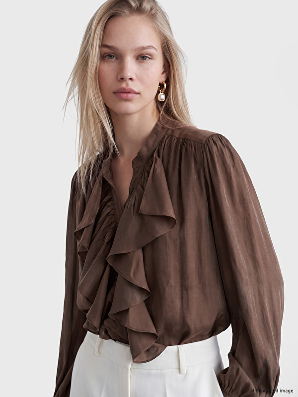 LCW Vision Notch Neck Ruffled Blouse