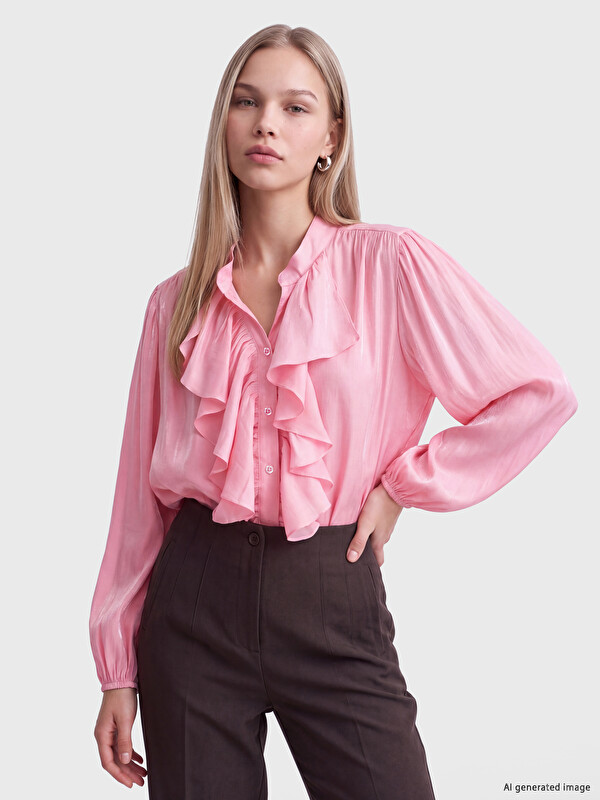LCW Vision Notch Neck Ruffled Blouse