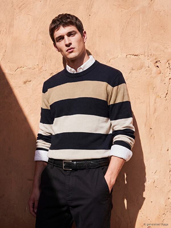 LCWAIKIKI Classic Crew Neck Striped Men's Knitwear Sweater