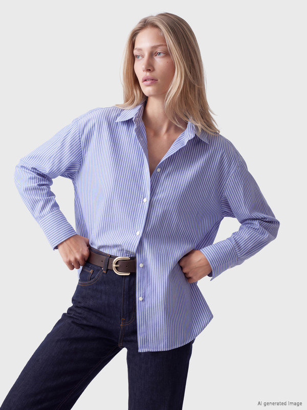 LCW Vision Çizgili Oversize Oxford Kadın Gömlek