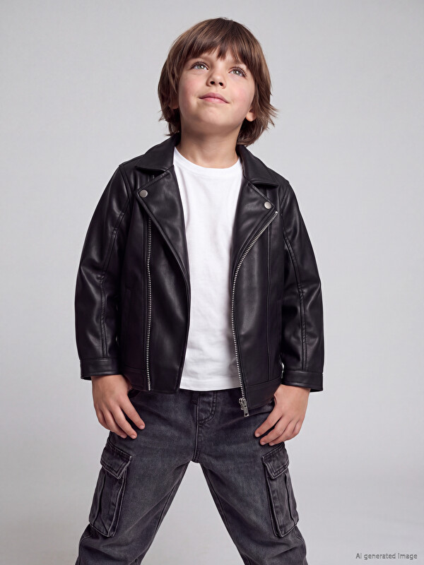 LCW baby Jacket Lapel Boys' Faux Leather Coat