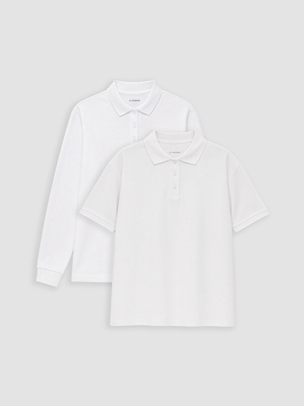 LCW Kids Polo Collar Girls' T-Shirt 2 Pack