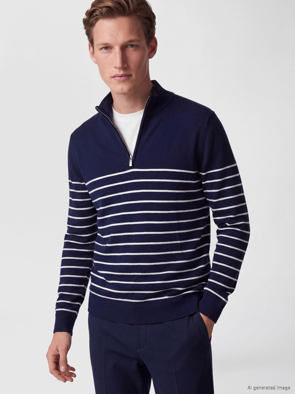 SOUTHBLUE Mock Neck Striped Men's Sweater