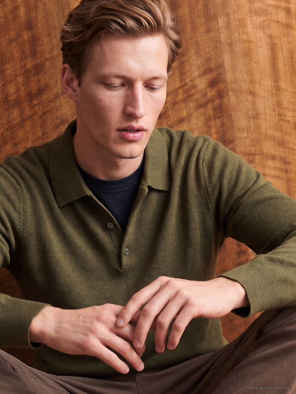 SOUTHBLUE Polo Collar Wool Blend Men's Knitwear Sweater