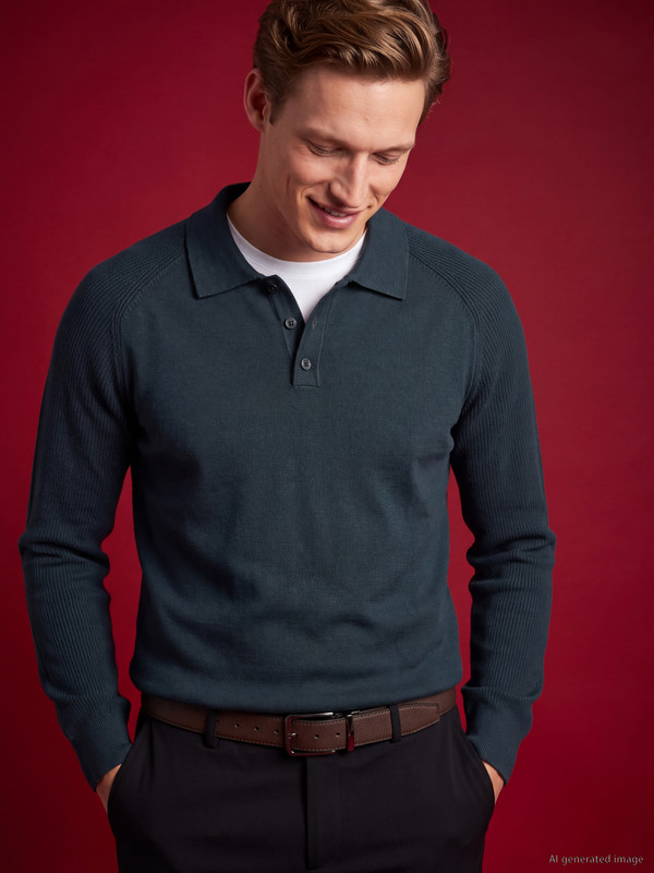 SOUTHBLUE Polo Collar Long Sleeve Men's Sweater