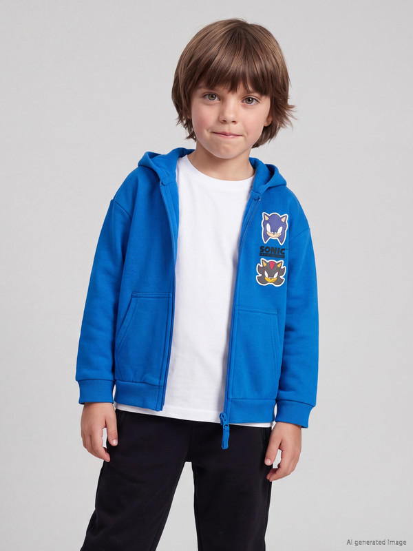 LCW Kids Bluzë sportive me zinxhir me stampim Sonic për djem