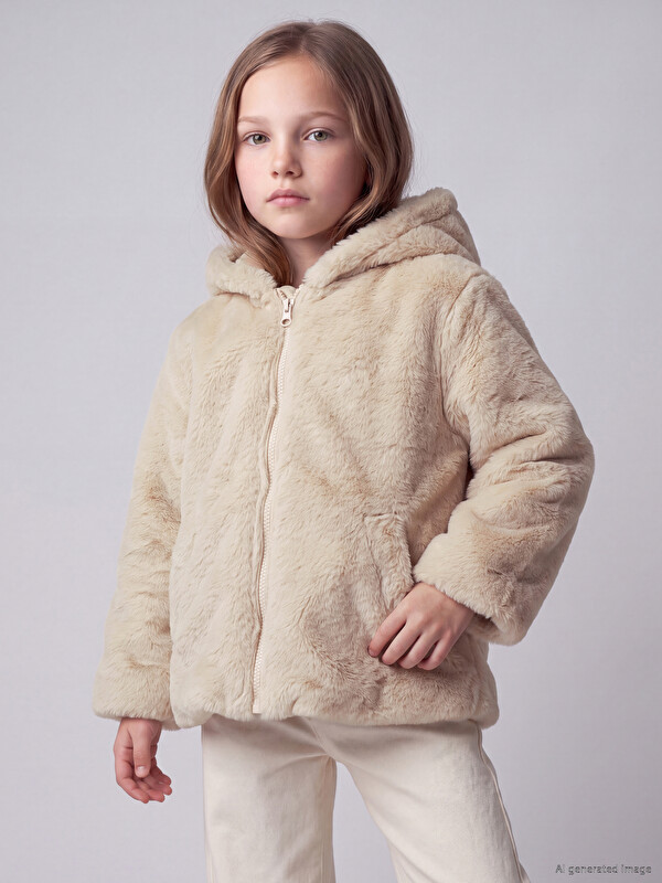 LCW Kids Hooded Girls' Faux Fur Coat
