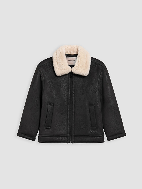 LCW baby Boy Black Faux Leather Coat