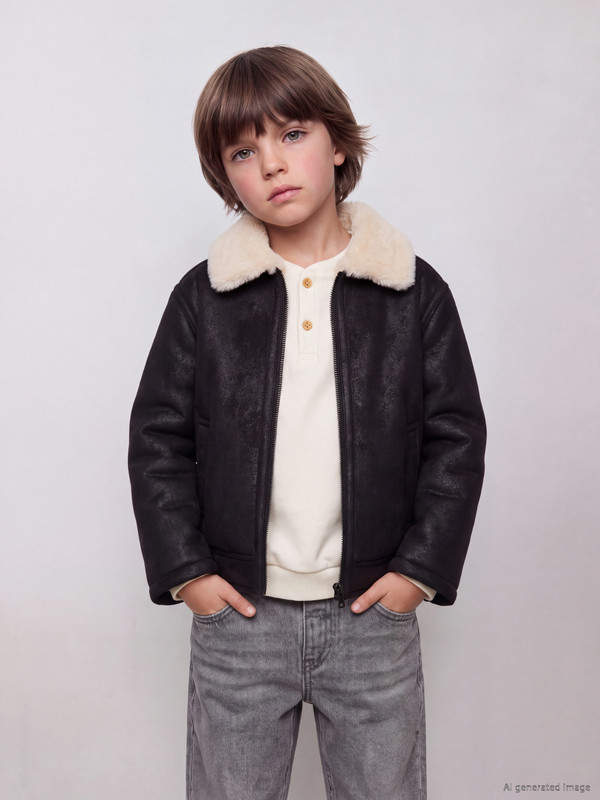 LCW baby Collar Furred Boys' Faux Leather Coat