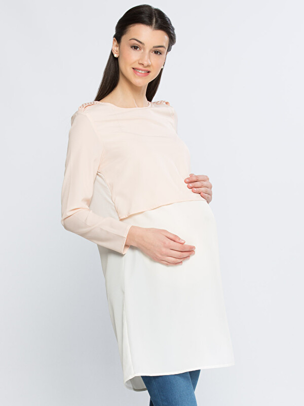 LCWAIKIKI Maternity Shoulder Detail Crew Neck Long Sleeve Women's Tunic