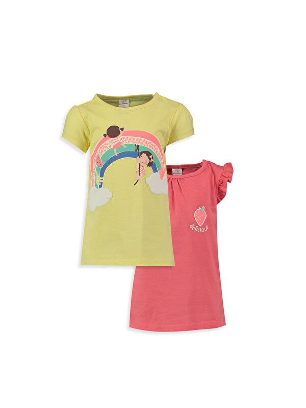 LCW baby 2 Komada Standard Fit Štampana Majica za Bebu Devojčicu