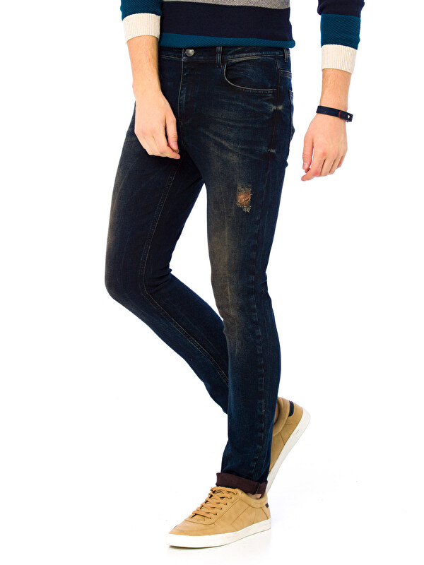 XSIDE Skinny Fit Pantalone sa Iscepkanim Detaljima za Muškarce