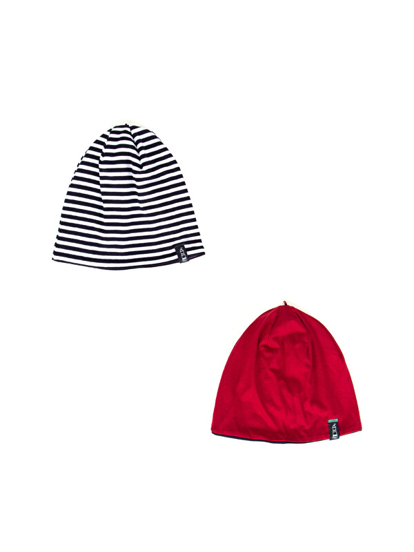 LCW ACCESSORIES Striped and Plain Patterned Unisex 2 Pack Beanie Set