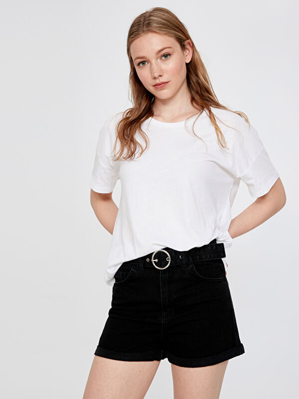 LCW Jeans Mom Fit Belt Women's Jean Shorts