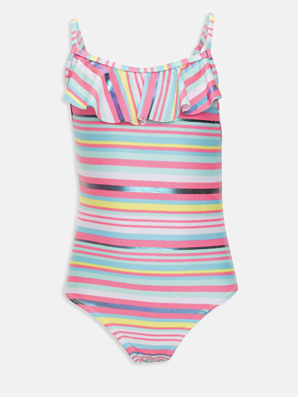 LCW Kids Flexible Fabric Striped Ruffle Detailed Girl's Swimwear
