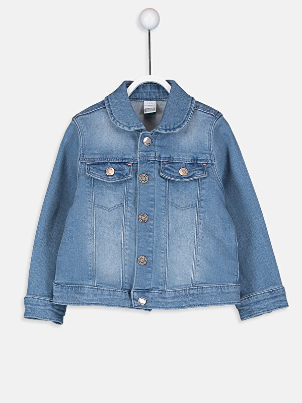 LCW baby Crew Neck Long Sleeve Basic Baby Girl Jean Jacket