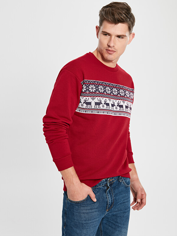 XSIDE Crew Neck New Year Themed Men's Sweatshirt