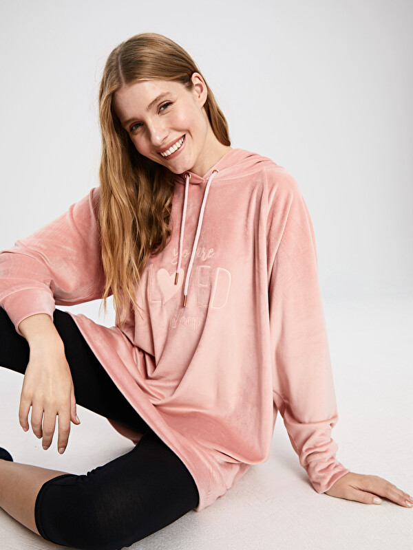 LCW DREAM Pyjama-Oberteil für Damen aus Samt mit Kapuze und langen Ärmeln