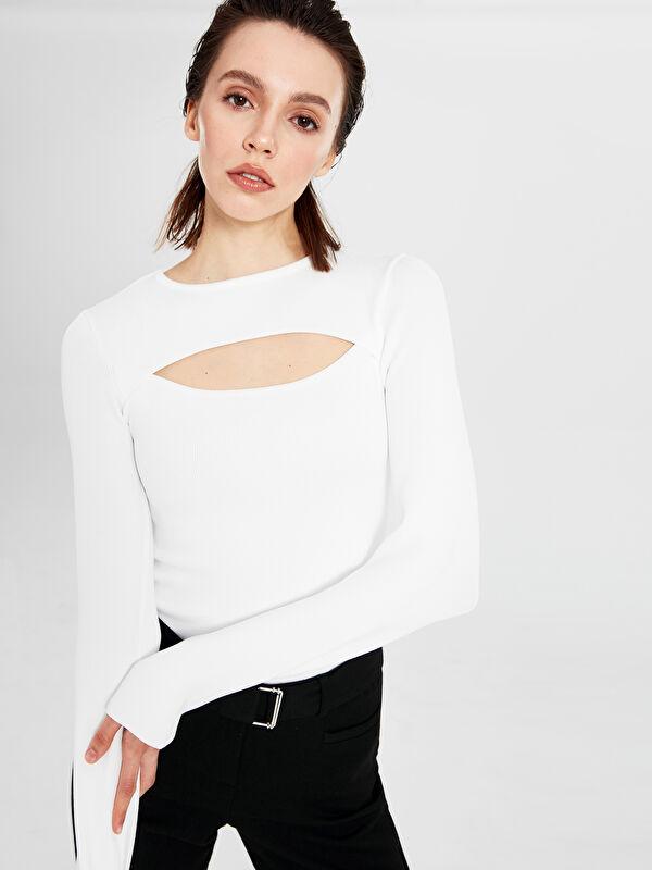 LCW Vision Crew Neck Women's Tricot Sweater with Window Detail