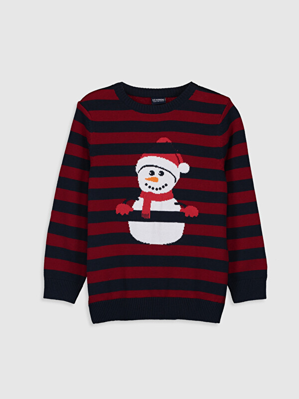 LCW Kids Rundhalsausschnitt Schneemann Bedruckter Langarm Jungen Dünner Strickpullover