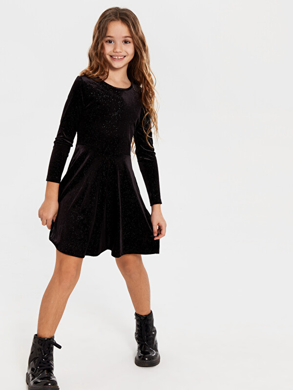 LCW Kids Girl's's Bright Velvet Dress Mother and Daughter Matching
