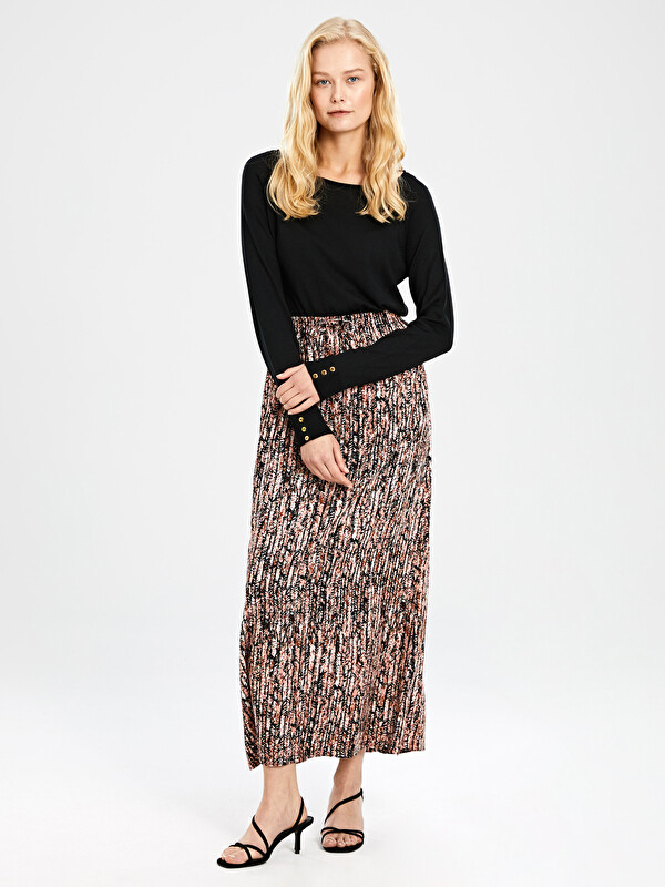 LCW Grace Elastic Waist Figured Viscose Maxi Skirt
