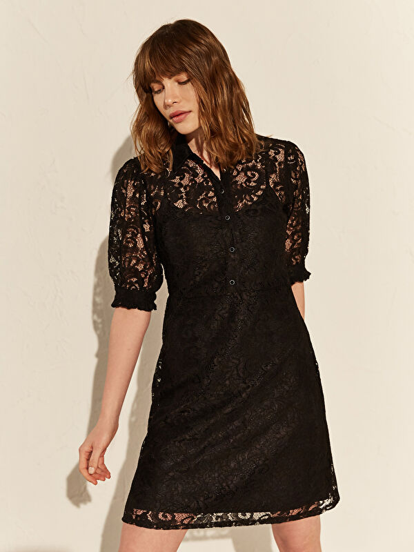 LCW Vision Shirt Collar Standard Fit Lace Women's Dress