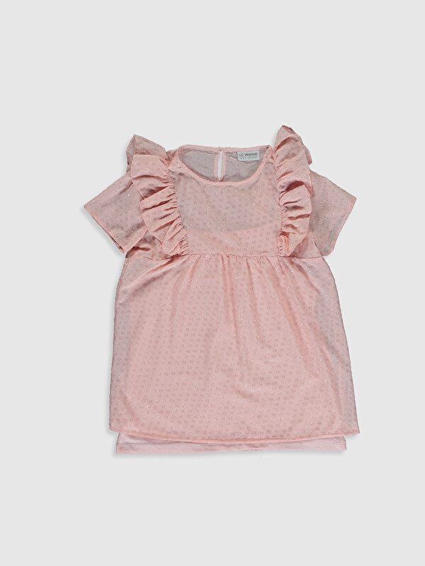 LCW Kids Дөңгелек жағалы бүрмелі қысқа жең қыздар блузка