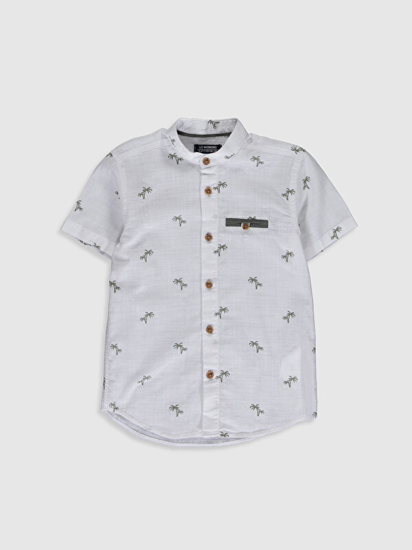 LCW Kids Grandad Collar Short Sleeve Poplin Boy Shirt