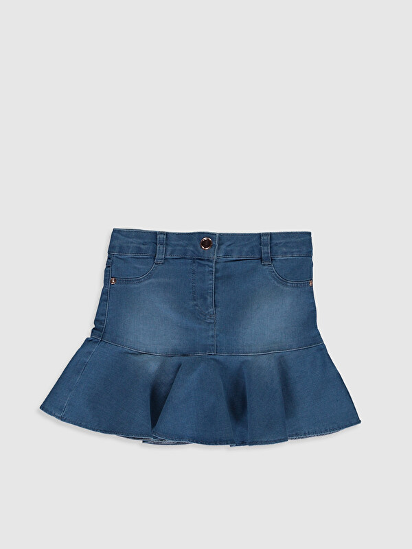 LCW Kids Elastic Waist Frilly Girl's Jean Skirt