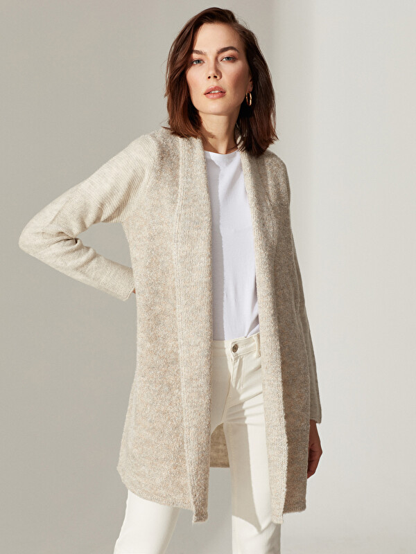LCW Grace Textured Shawl Neck Long Sleeve Cardigan Sweater Women