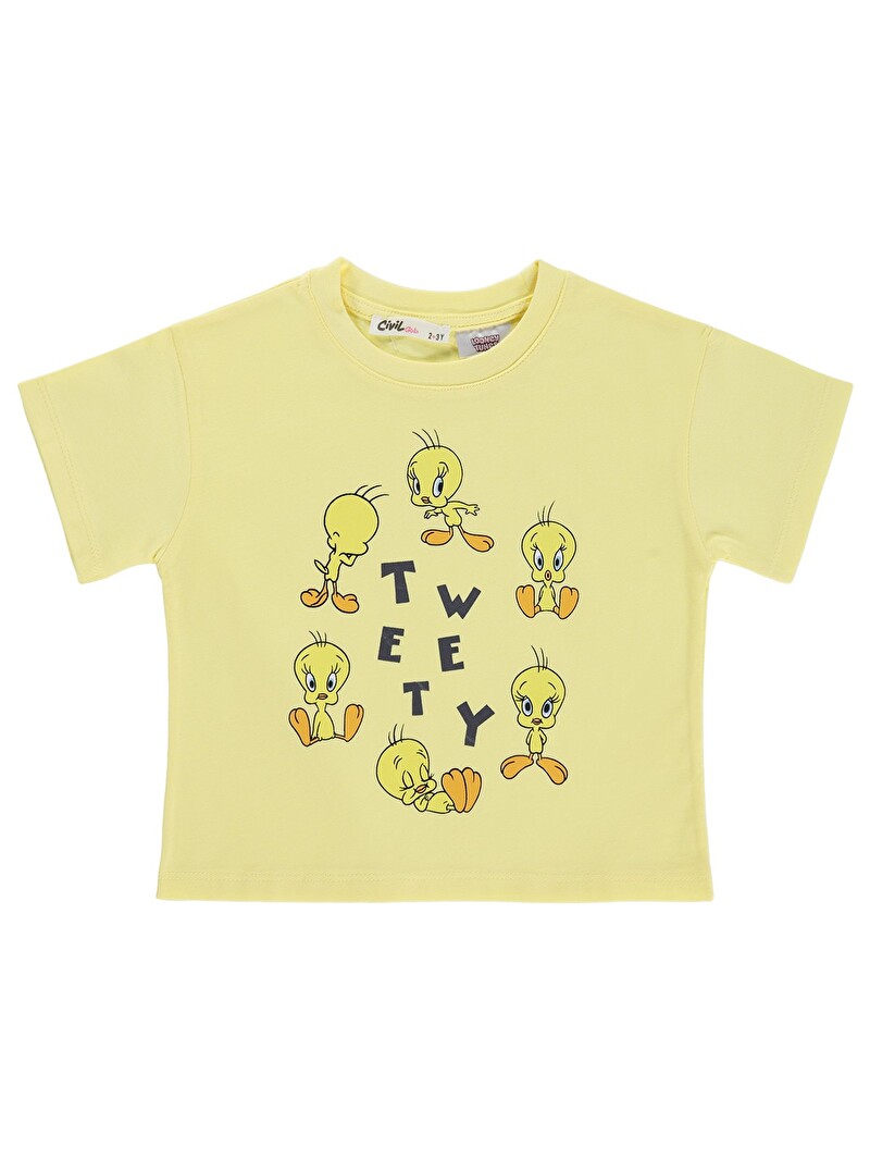tweety様 Pembe Kız Çocuk Tweety Sweatshirt Lisanslı Kapşonlu Uzun Kollu