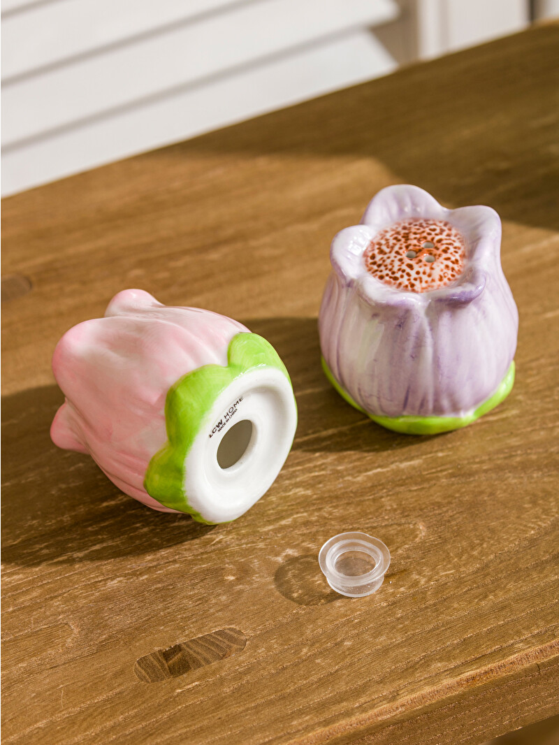 LCW HOME Tulip Patterned Ceramic Salt and Pepper Shaker - S6CP02Z8