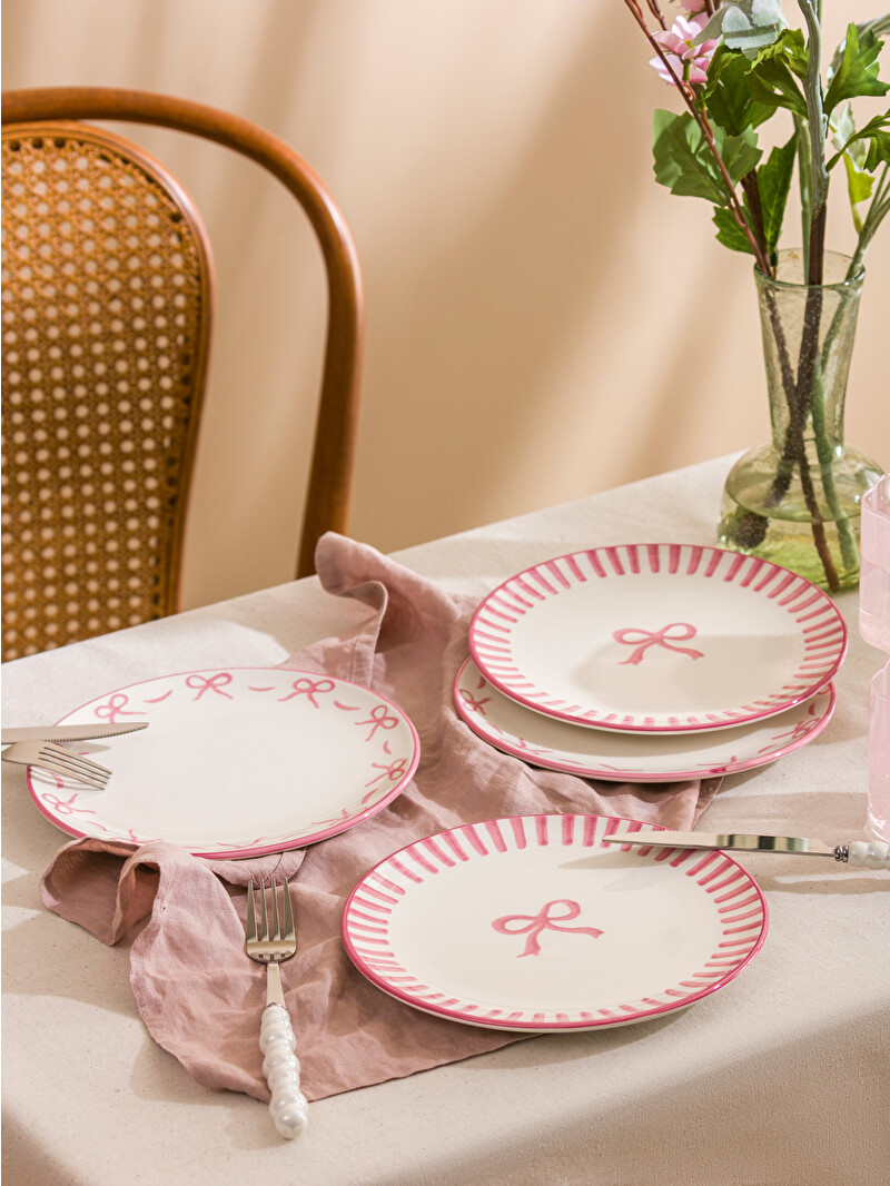 【Pink Love 】★希少　ホワイトラタン　ハート♡チェスト LCW HOME Керамический набор тарелок для торта с принтом банта, 4