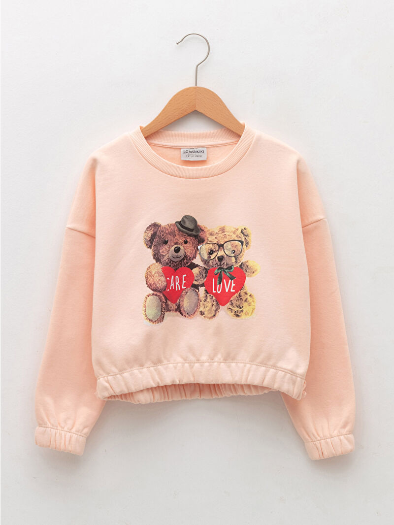 LCW Kids Crew Neck Teddy Bear Printed Girls' Sweatshirt