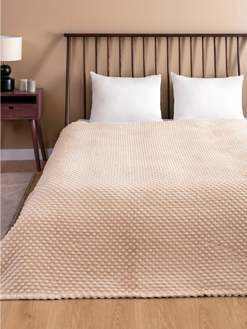 LCW HOME Ekru Welsoft Tomurcuk Desenli Çift Kişilik Battaniye