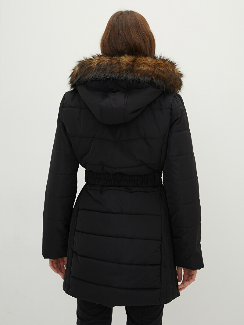 LCWAIKIKI Classic Women's Down Jacket With Hooded Fur Detail Plain