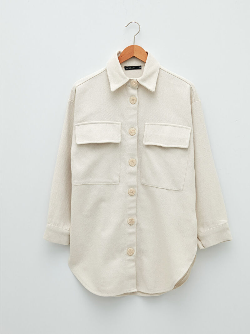 Front Button Closure Straight Pocket Detailed Long Sleeve