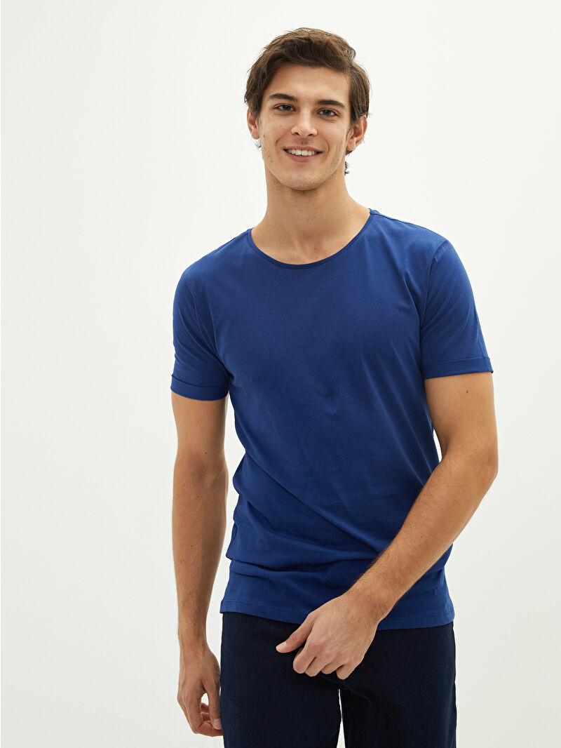 ⑥asaki 様 symphony navy XSIDE Crew Neck Short Sleeve Basic Combed Cotton Men's T-shirt