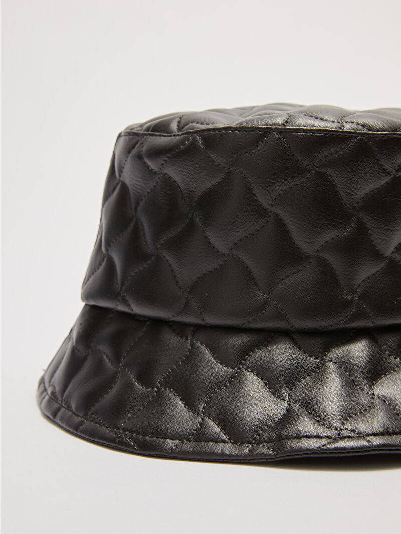 Leather Look Quilted Womens Bucket Hat -W1LH95Z8-HEG - LC