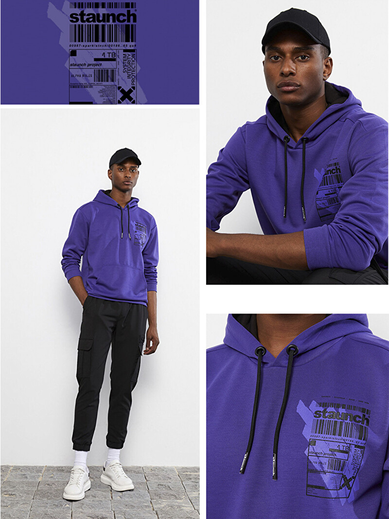 STONE  パープル パーカー　Lサイズ XSIDE Long Sleeve Printed Men's Hoodie - S23784Z8-SCG - LC Waikiki