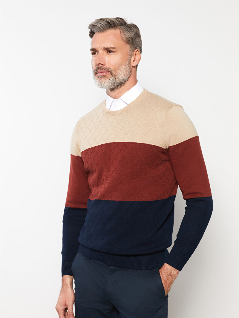 LCWAIKIKI Classic Crew Neck Long Sleeve Color Block Men's