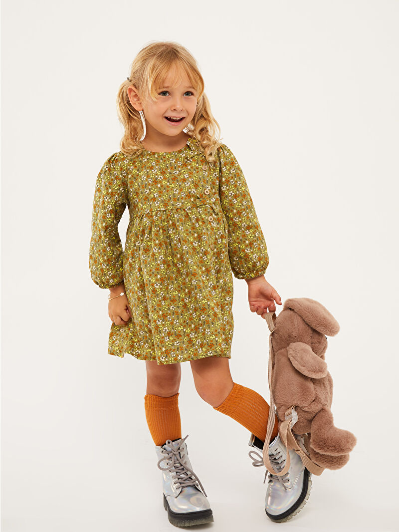 LC Waikiki Crew Neck Long Sleeve Cotton Baby Girl Dress