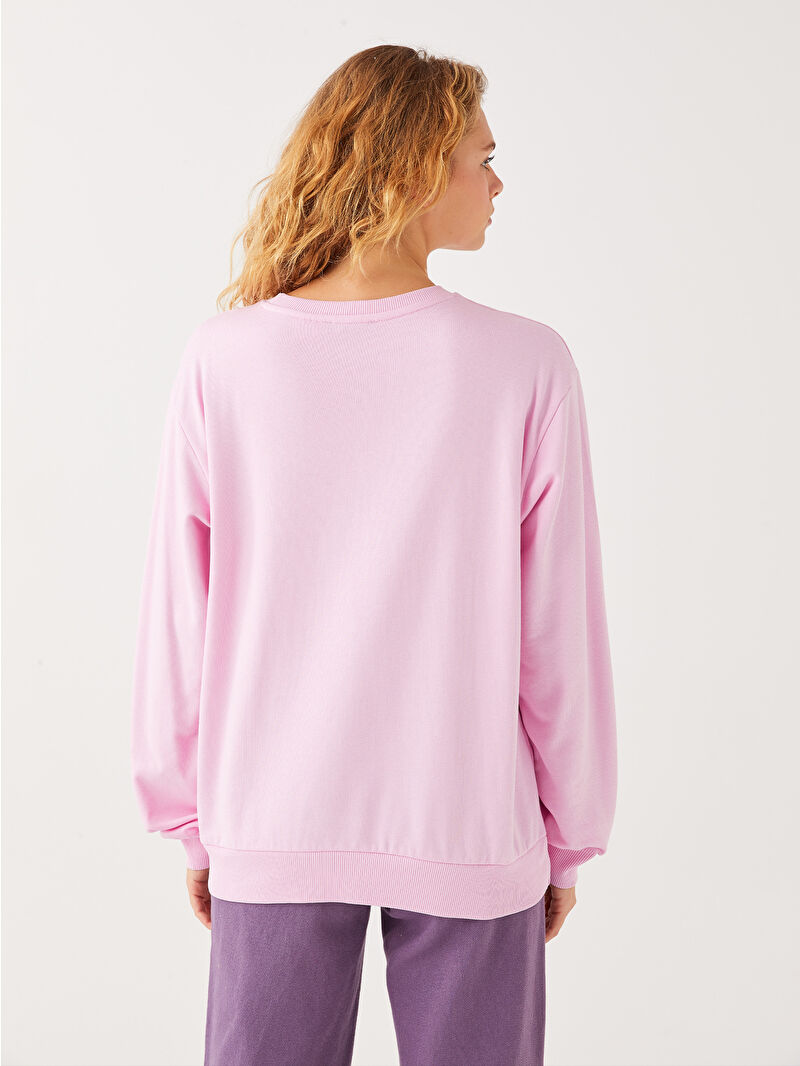 XSIDE Bisiklet Yaka Pembe Panter Baskılı Kadın Kalın Sweatshirt