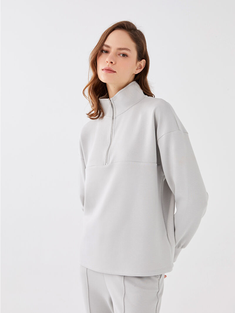 LCW Vision Gri Dik Yaka Düz Uzun Kollu Kadın Sweatshirt - S3CS42Z8