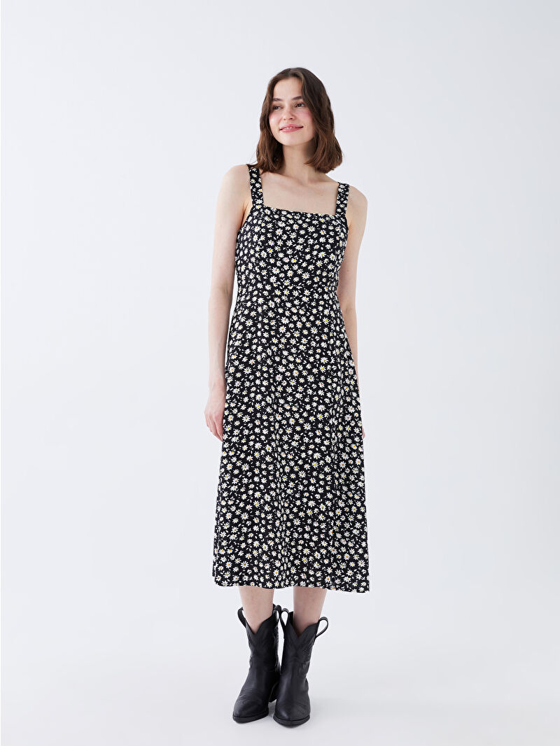 XSIDE Square Collar Floral Strappy Women's Dress -S3DH40Z8